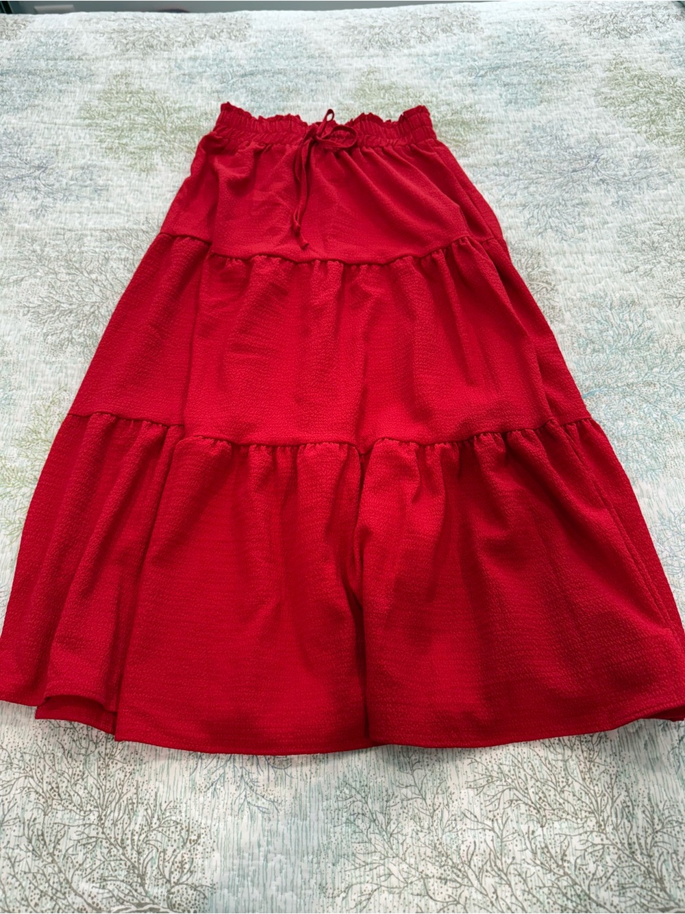 SHEIN Red Tiered A-Line Maxi Skirt with Drawstring Waist